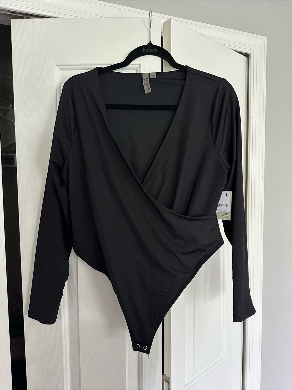Anthropologie Second Skin Black Long-Sleeve Wrap Bodysuit